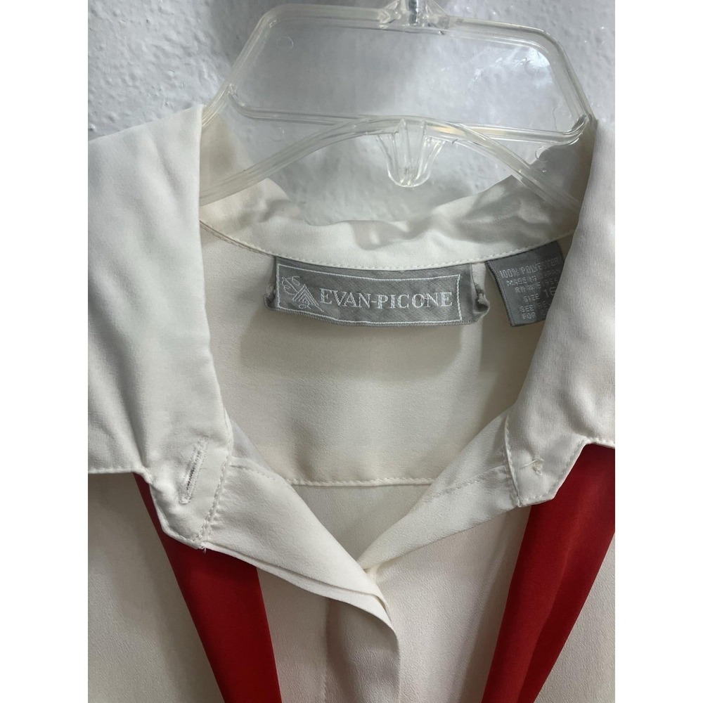 Vintage 80s Evan-Picone Ivory Silky Red Tie Neck Secretary Blouse Size 16 - Picture 6 of 10